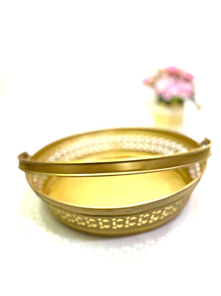 Metal Round Carving Design Baskets In Different Size For Decoration Tamrapatra