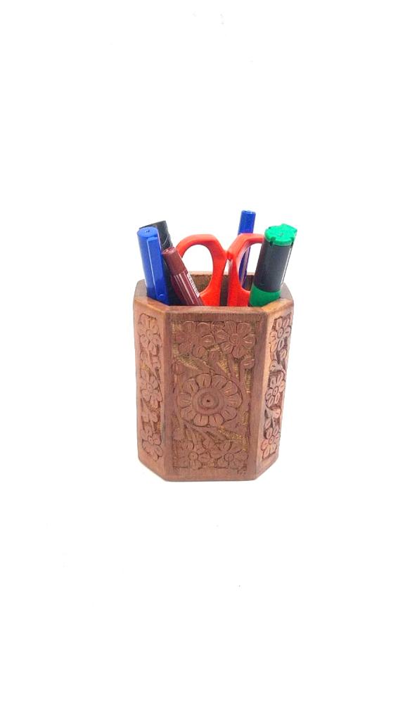 Wooden Pen Stands With Carving Elegant Utility Collection Gifts By Tamrapatra