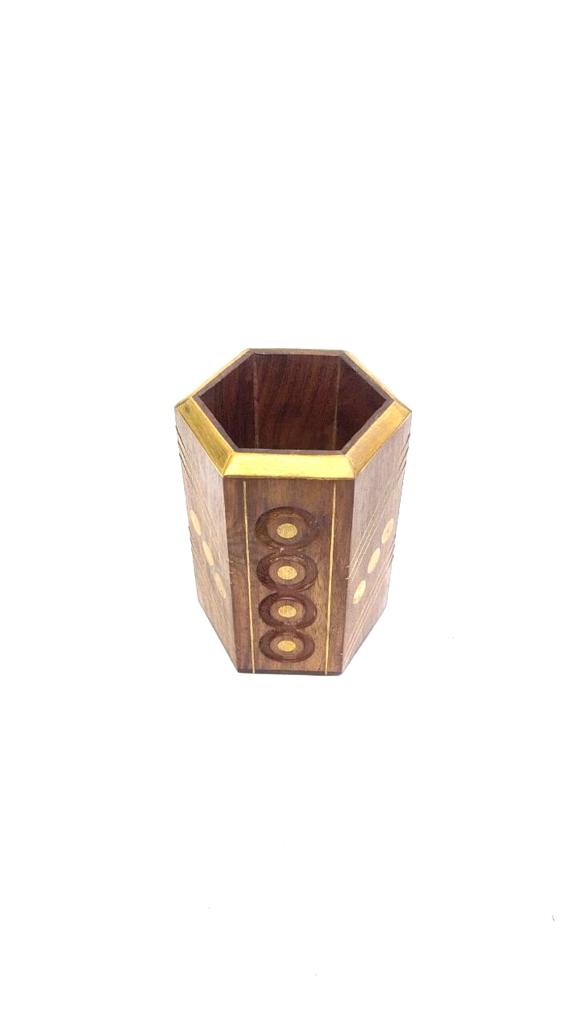 Wooden With Golden Touch Pen Holder Series Designs Handcrafted Tamrapatra