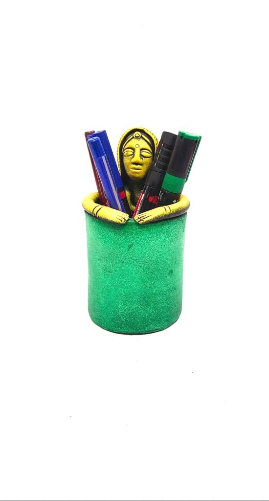 Terracotta Tribals Pen Stand Indian Handcrafted Unique Pen Stands By Tamrapatra