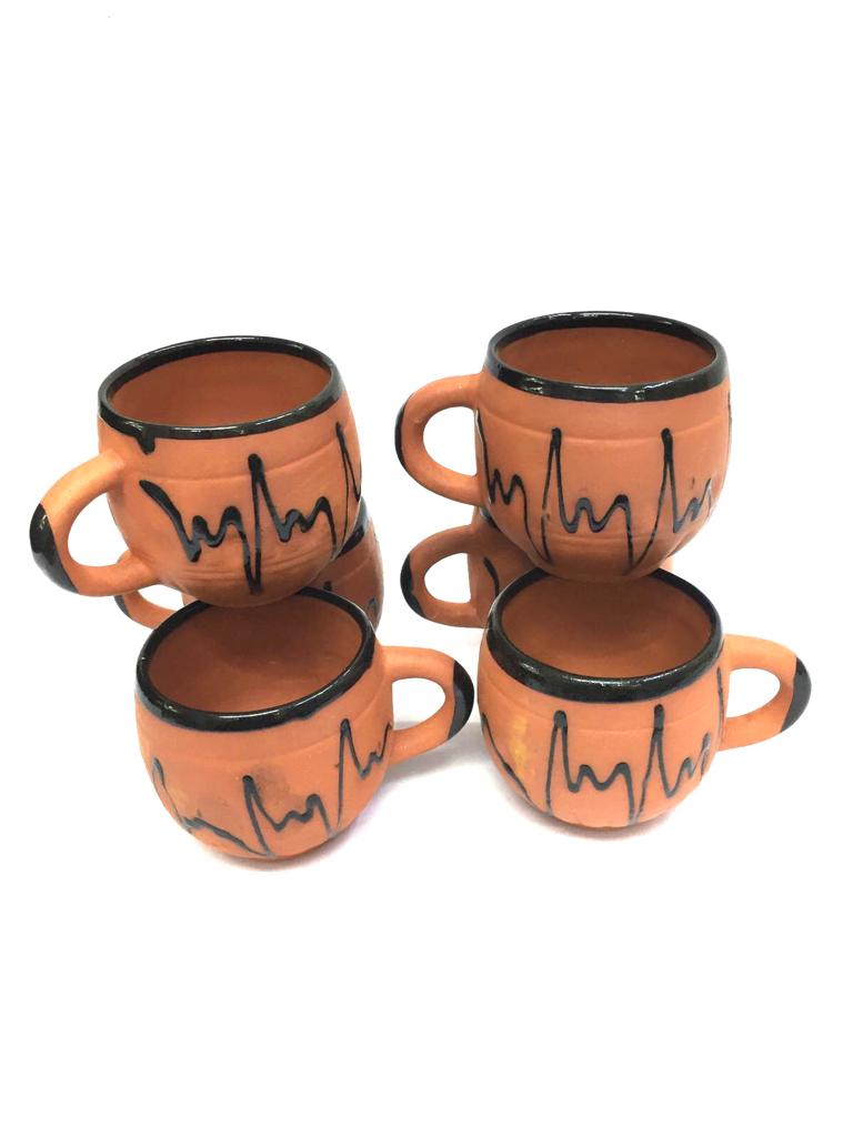 Dholak Style Mugs In Plain & Glazed Design Set Of 6 Earthenware By Tamrapatra
