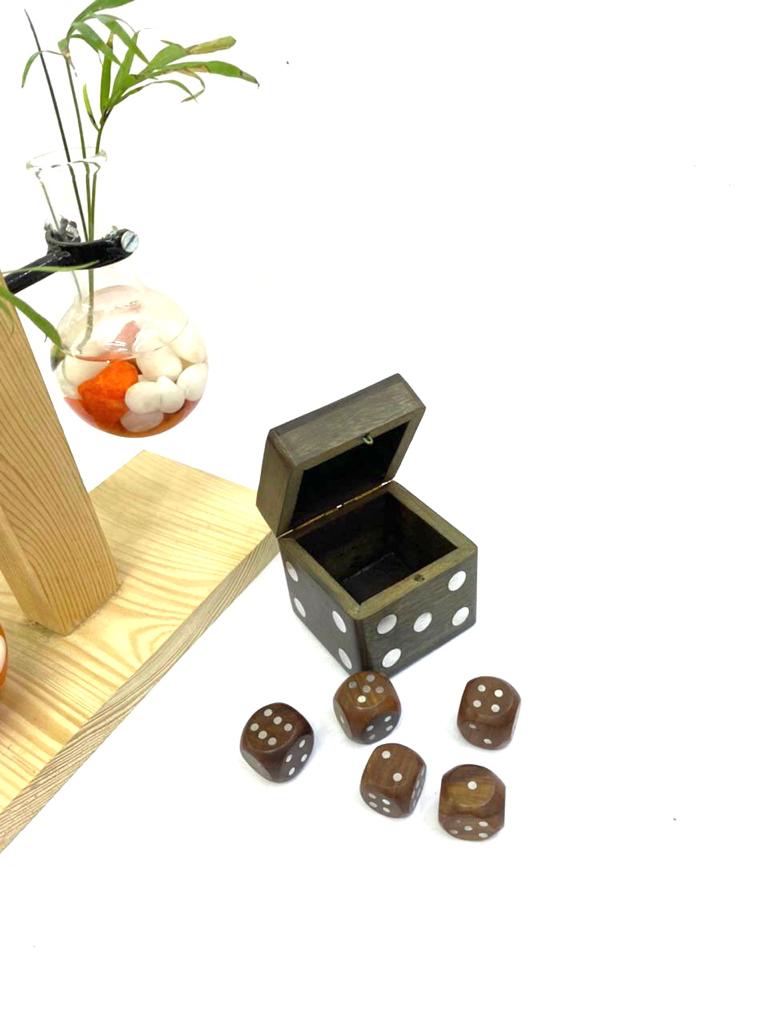 Set Of 5 Dices In Box Wooden Games Playing Handcrafted arts By Tamrapatra