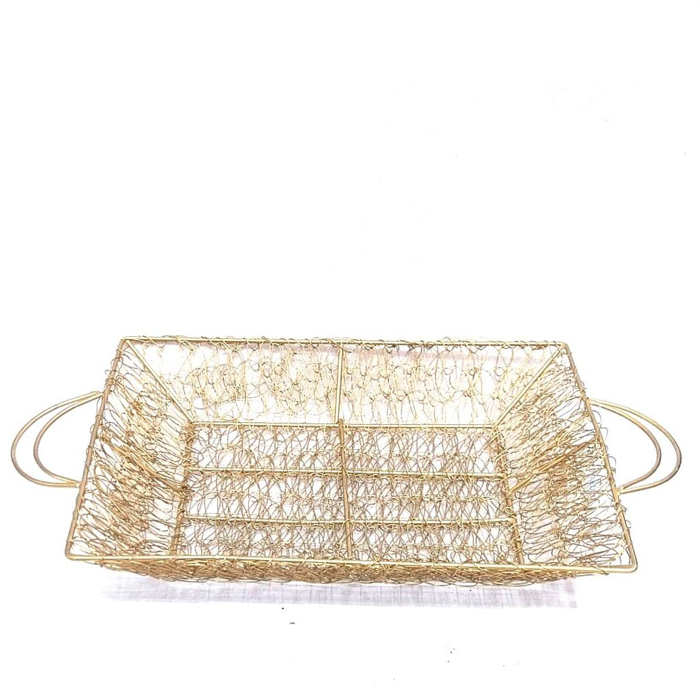 Jali Style Rectangular Trays Basket Metal Handles Splendid Design Tamrapatra - Tamrapatra