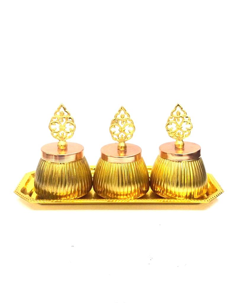 Metal Jars With Trays Unique Collection Of Art & Crafts Dinning Ware From Tamrapatra
