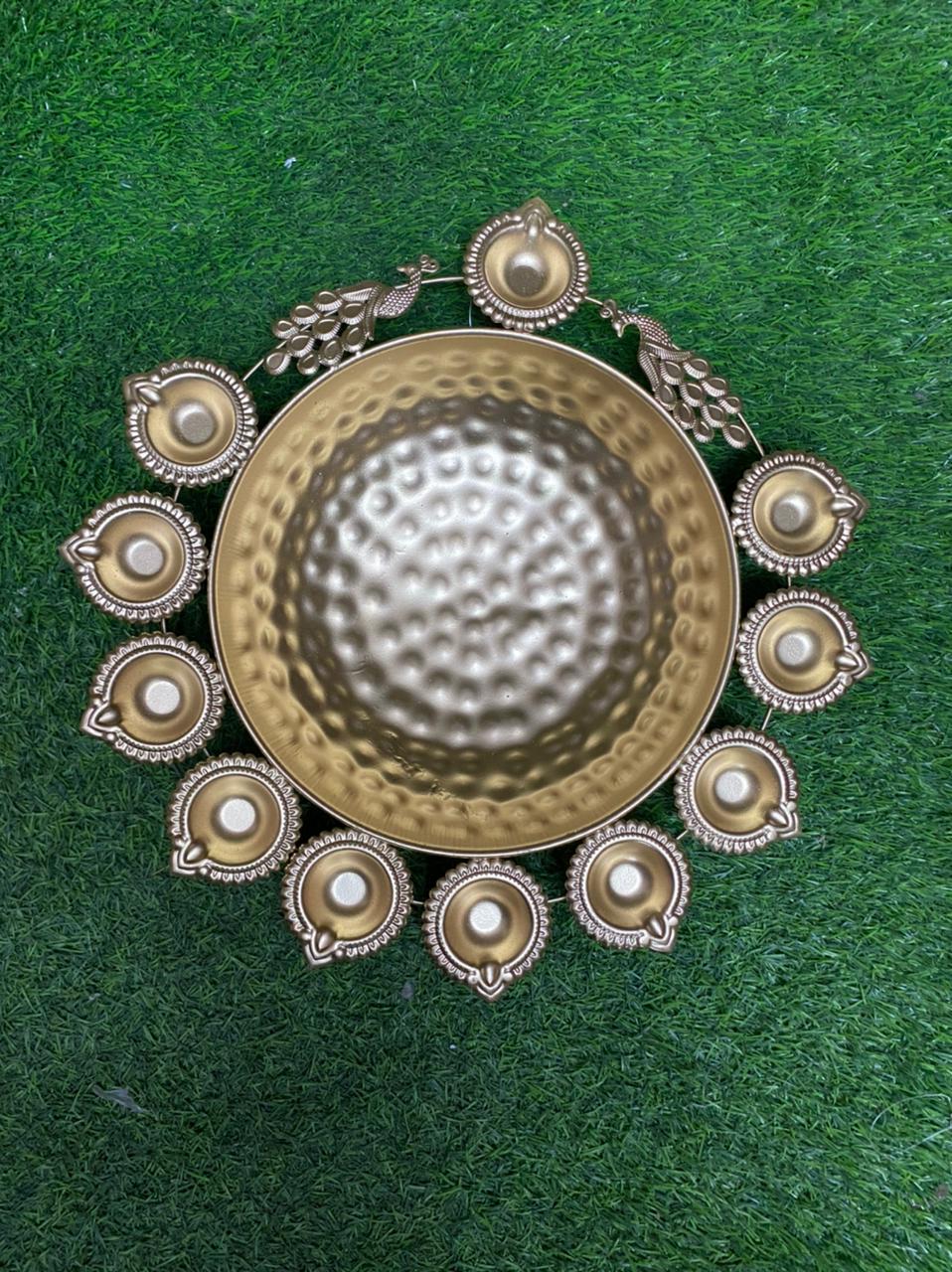 Peacock Urli With Beautiful Diya Holder Eccentric Pots For Decoration Tamrapatra