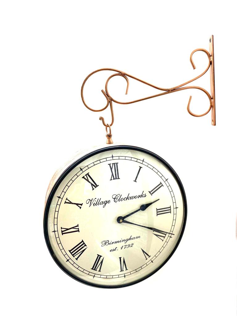 Classic Vintage Designed Hanging Clock On Both Sides 12 Inches Tamrapatra