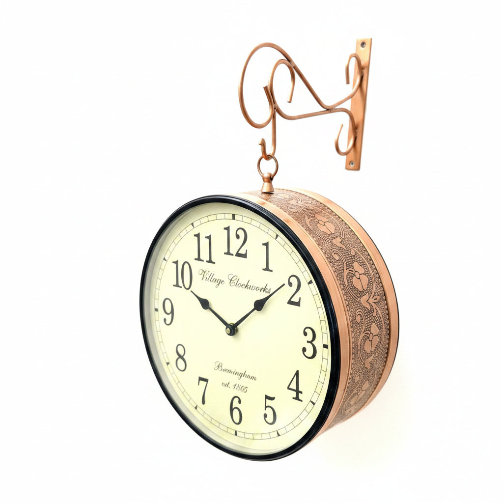 Classic Vintage Designed Hanging Clock On Both Sides 12 Inches Tamrapatra - Tamrapatra