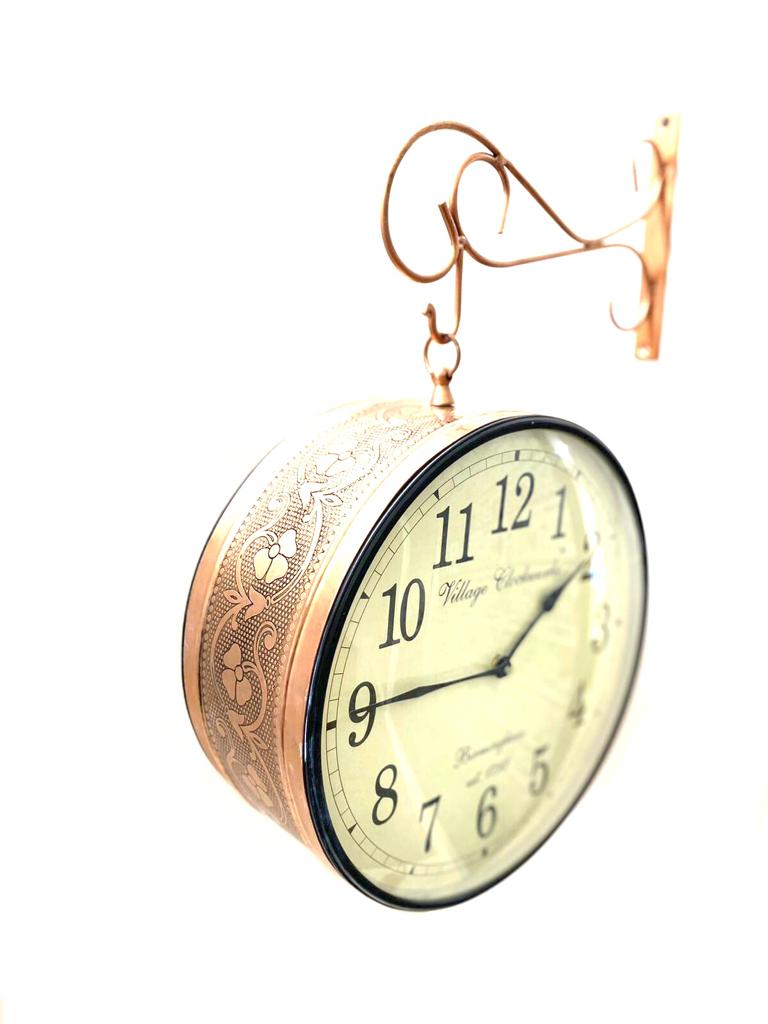 Classic Vintage Designed Hanging Clock On Both Sides 12 Inches Tamrapatra