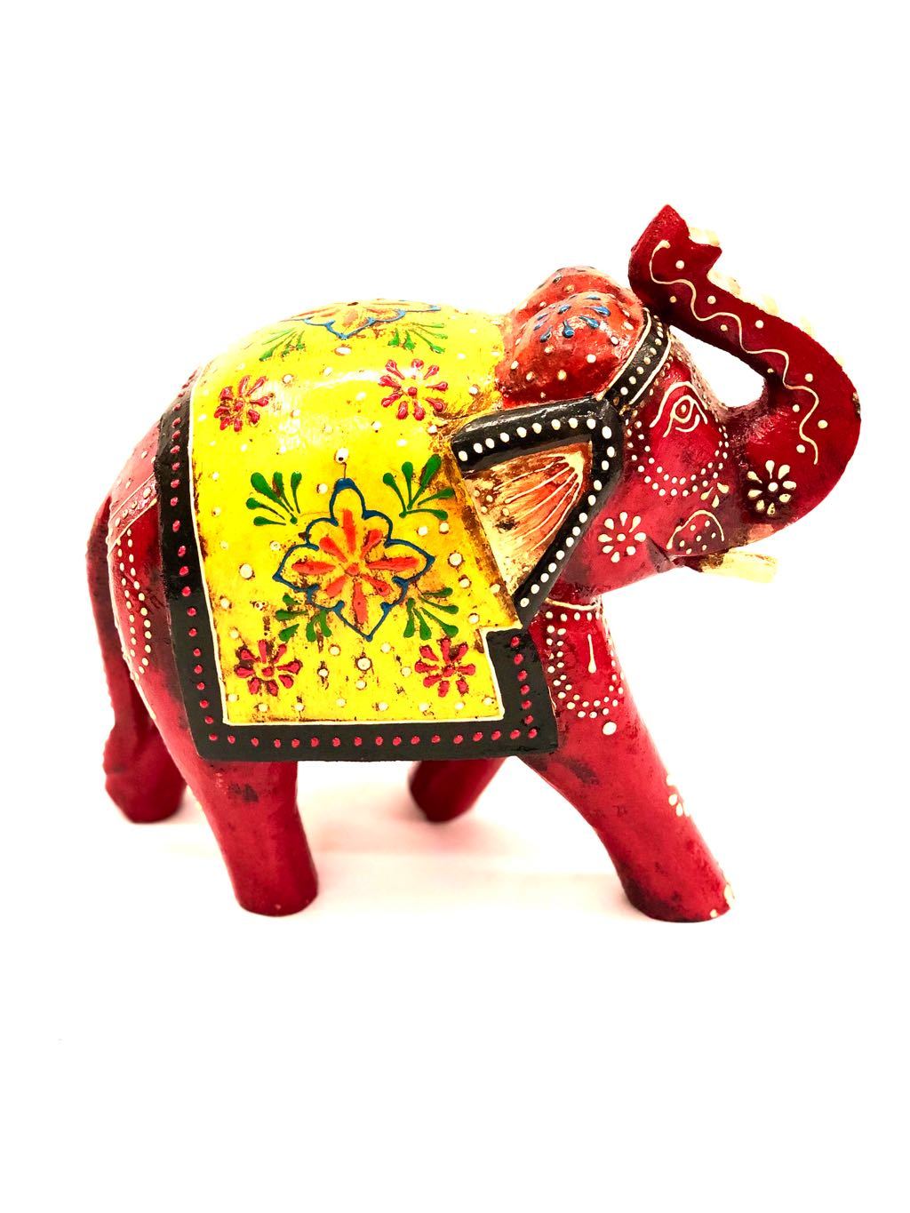 Colourful Mighty Elephant Made With Premium Wood Carving Tamrapatra - Tanariri Hastakala