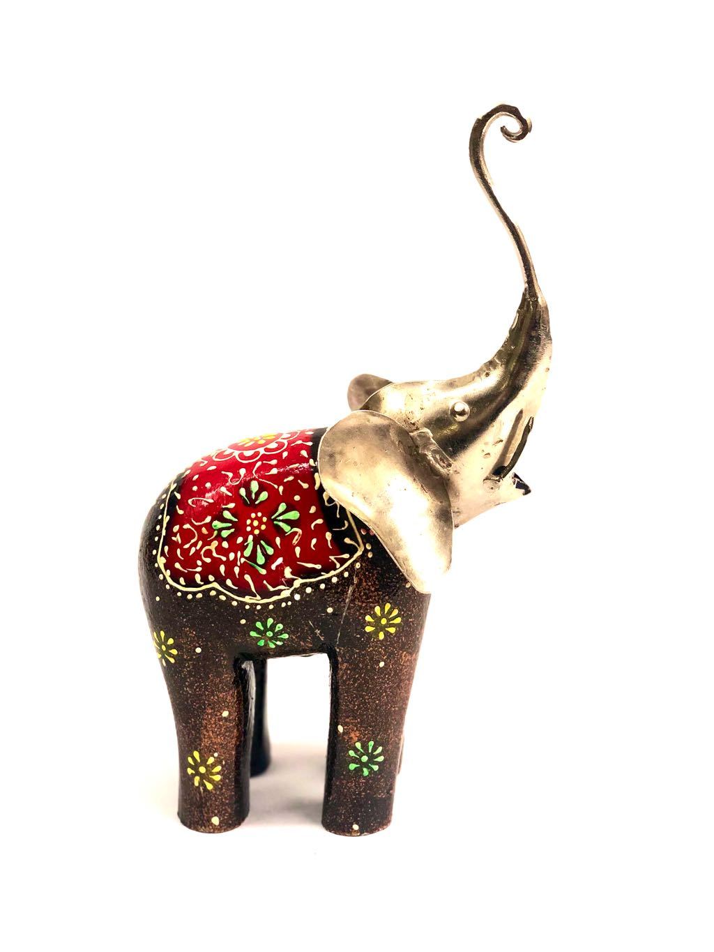 Mighty Elephant Wooden Color With Metal Trunk Up Showpiece Tamrapatra - Tanariri Hastakala
