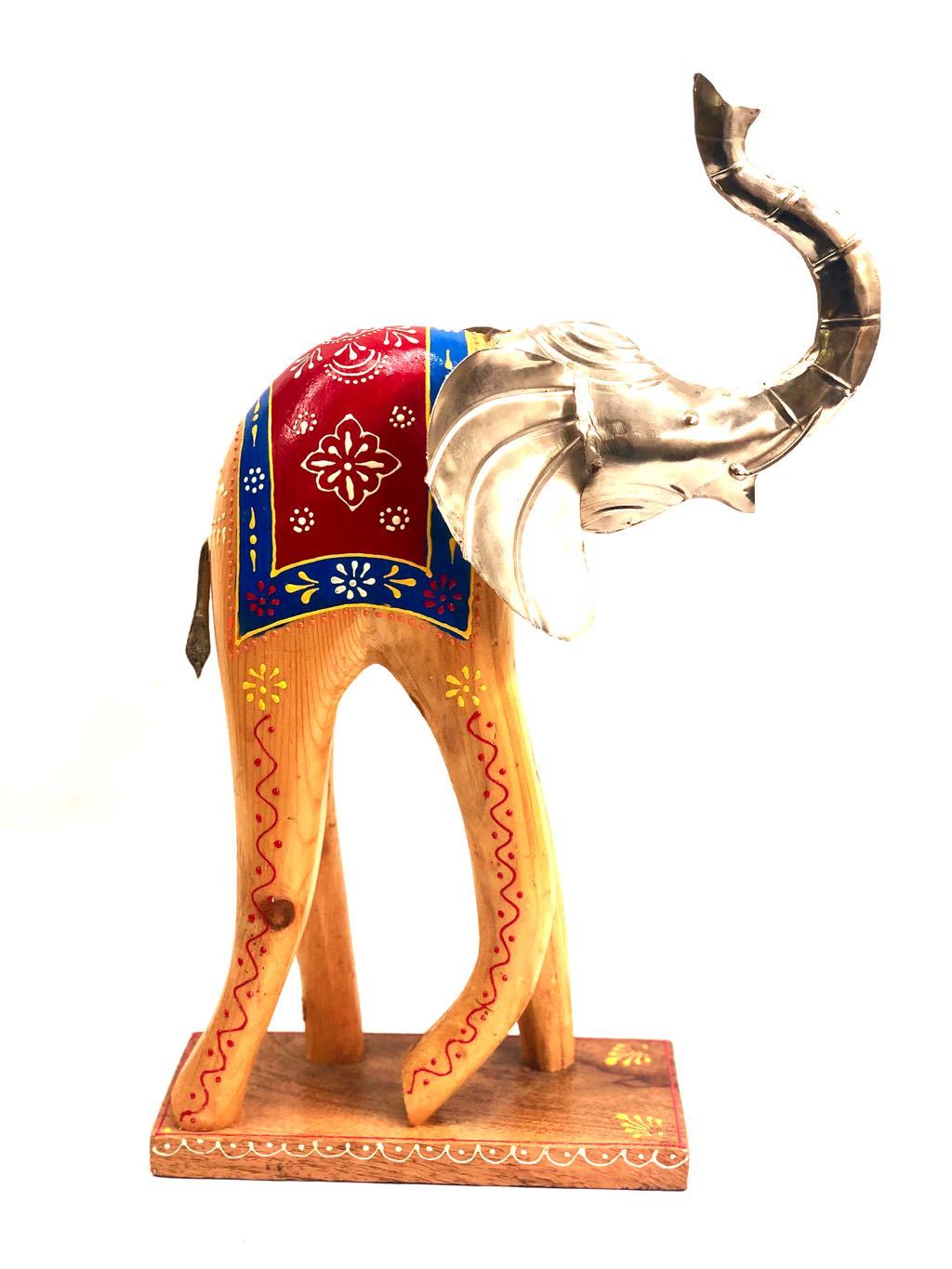 HandCrafted Beautiful Wooden Art Walking Elephant On Stand Tamrapatra - Tanariri Hastakala