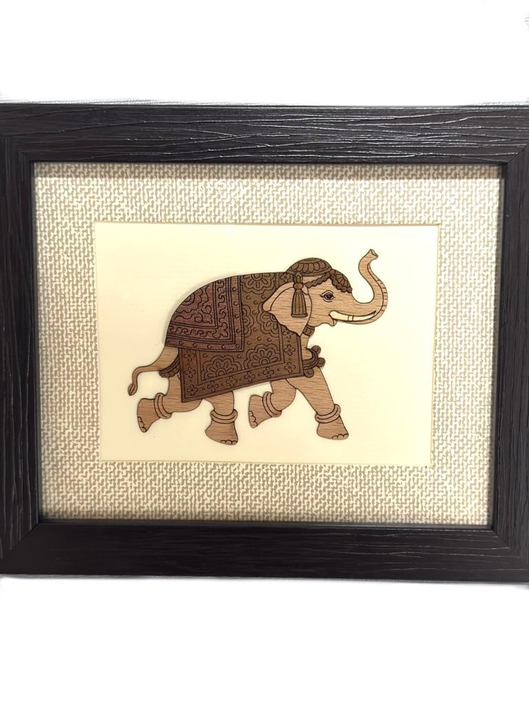 Elephant In Wooden Frame Table Top Corporate Gifts Indian Souvenir Tamrapatra