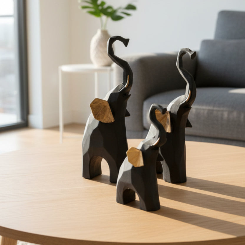 Geometrical Elephant Black & Golden Theme Animal  Set Of 2/3 At Tamrapatra - Tamrapatra