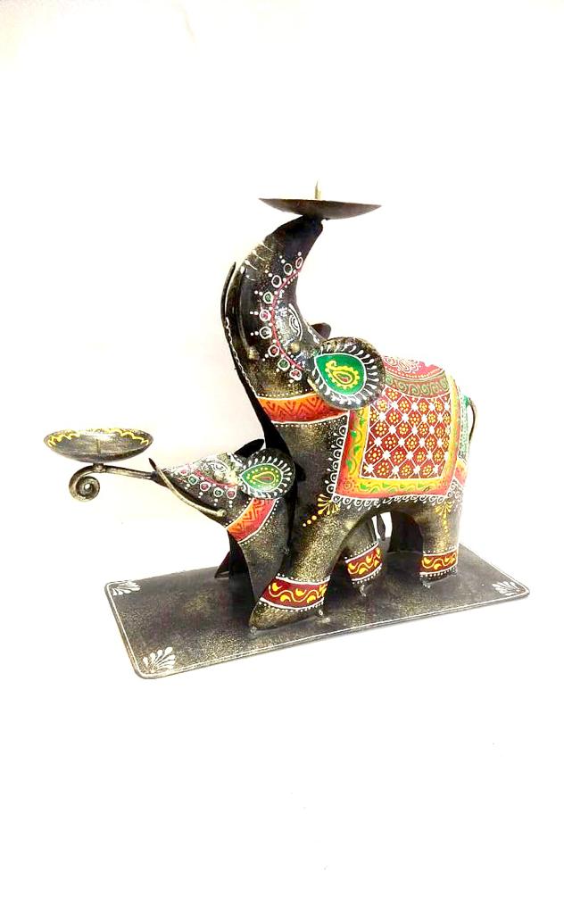 Elephant Candle Mother Child Unique Metal Art Tea Light Stand From Tamrapatra