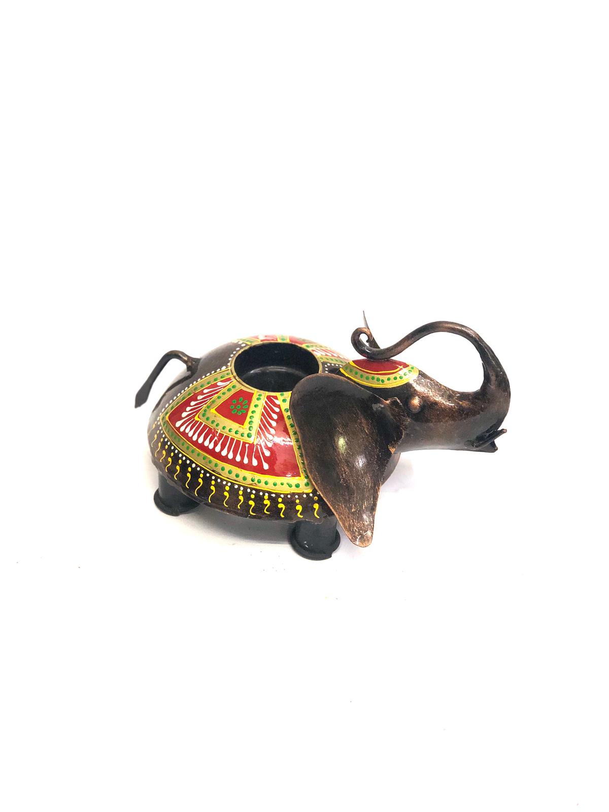 Animal Multicolored Tea Light Holder Metal Finish Handmade Gifting By Tamrapatra - Tamrapatra