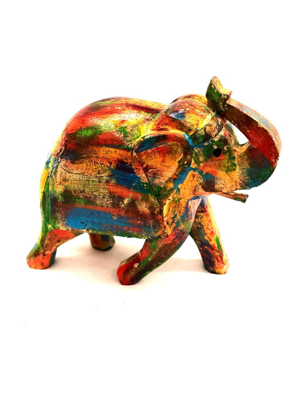 Colourful Mighty Elephant Made With Premium Wood Carving Tamrapatra - Tanariri Hastakala