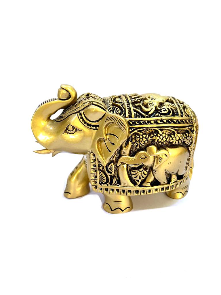 Elephant Wooden Polished Golden Shades Royal Animal Souvenir By Tamrapatra