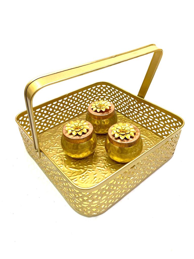 Embossed Carving Trays Metal Collection Basket In Various Sizes By Tamrapatra