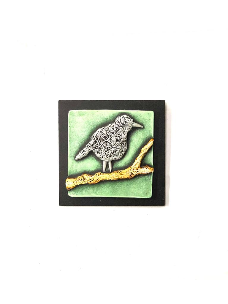 Bird Sitting On Branch Stunning Terracotta Artwork On MDF Hanging By Tamrapatra