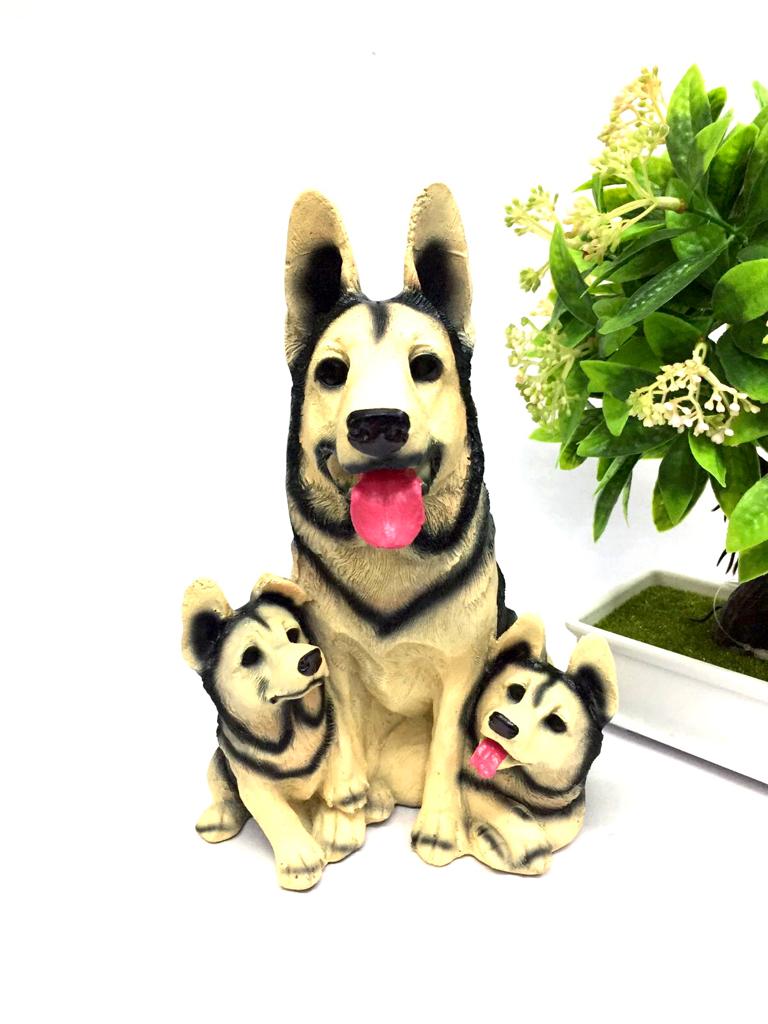 Family Mother Child Dogs Statue Interesting Showpiece Décor Item Tamrapatra
