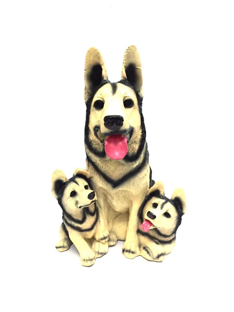 Family Mother Child Dogs Statue Interesting Showpiece Décor Item Tamrapatra