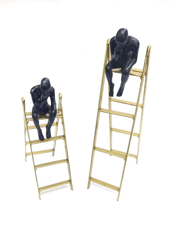Man Sitting On Stairs Set Of 2 Modern Art Collection Showpiece From Tamrapatra