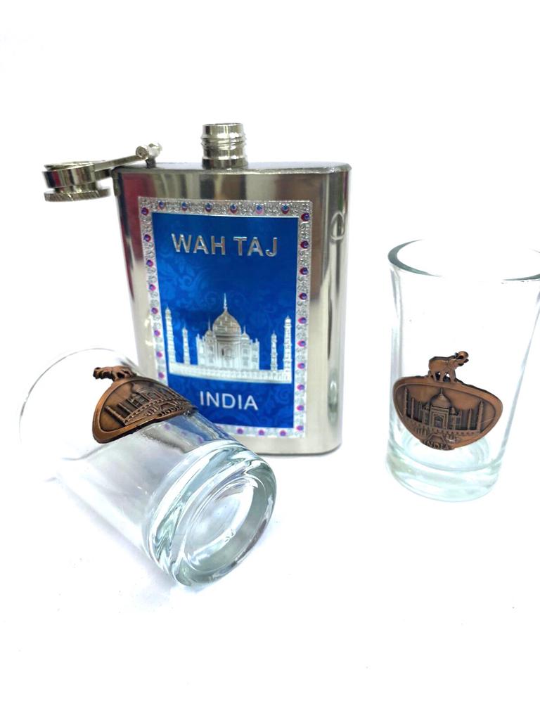 Hip Flask Storage Stainless Steel With Exclusive Indian Heritage Designs Tamrapatra