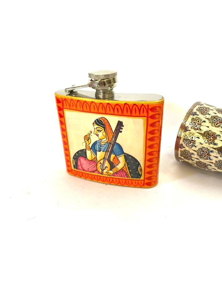 Wine Flask In Royal Hand Painting Indian Heritage Souvenir Gifts By Tamrapatra