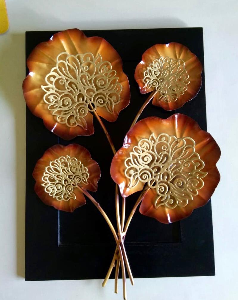 Four Leaf Frame Long Panel Wall Décor Panel Metal Wooden Crafts By Tamrapatra