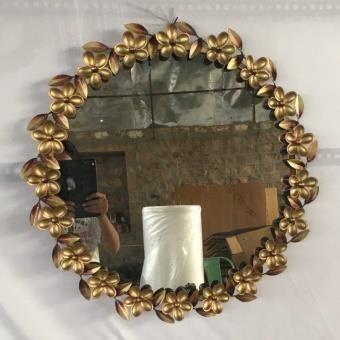 Wall Mirror With Beautiful Metal Carved Flowers On Border Available At Tamrapatra