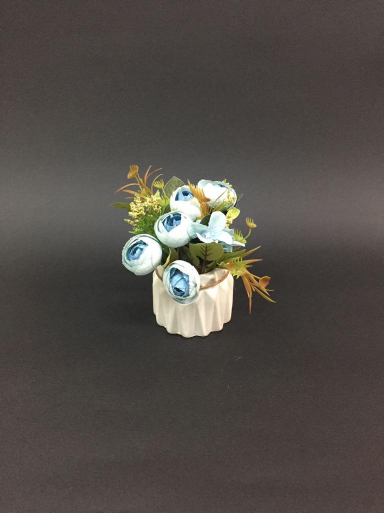 Threaded Ceramic Designer Pot With Multicolor Flower Arrangement By Tamrapatra