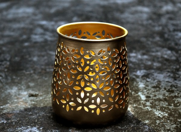 Metal Flower Carved Votive Gold Candle Holder Creations From Tamrapatra - Tamrapatra