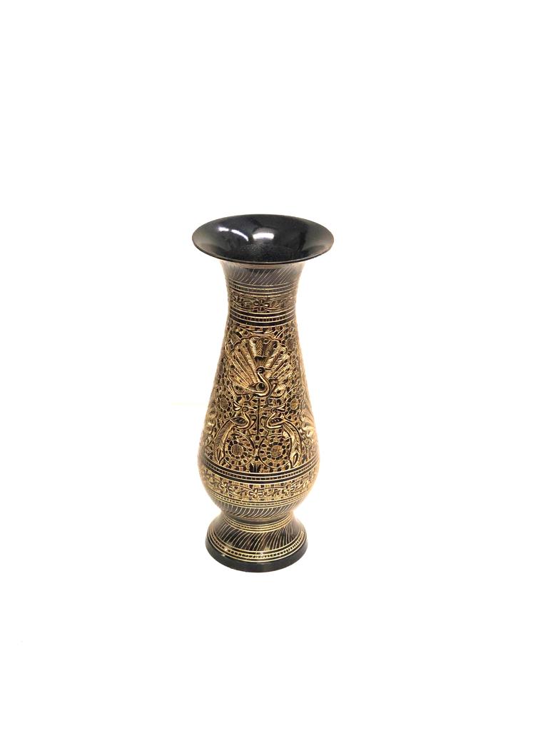 Brass Engraved Inlay Work Ancient Handcrafted Flower Vase By Tamrapatra Black