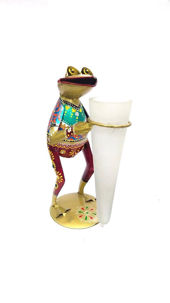 Standing Frog Hand Painted Metal Creations Candle Flower Holder Tamrapatra