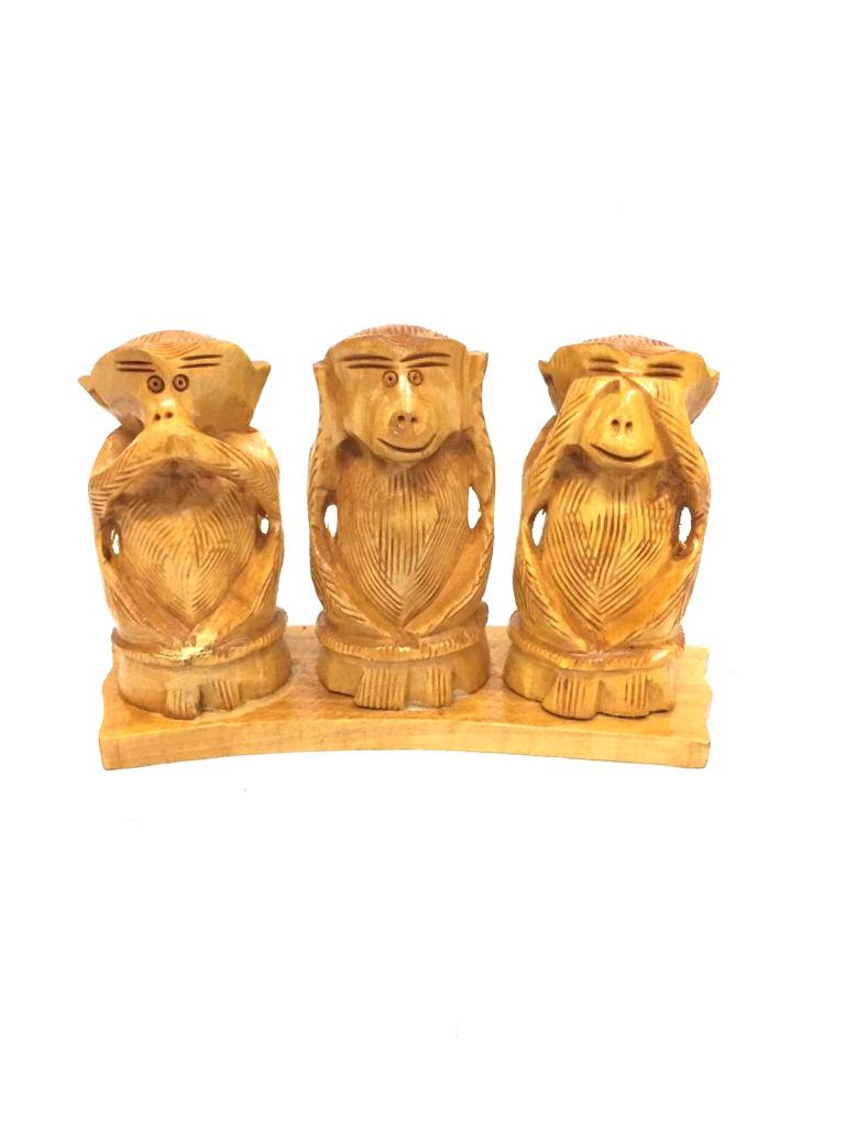 Gandhi's Three monkeys Wooden Carving Showpiece Souvenir Tamrapatra