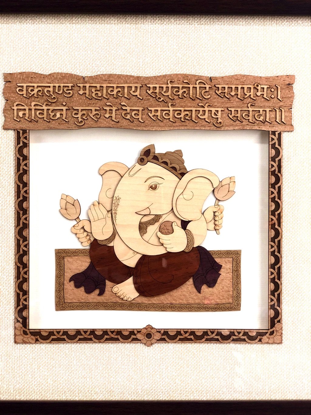 3D ArtWork Ganesh Using Natural Wooden Pieces Handcrafted Frame Tamrapatra