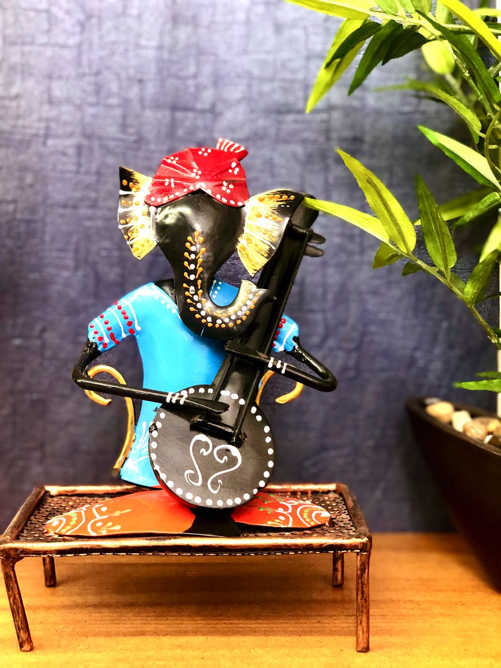 Lord Ganesha On Charpoy Playing Musical Instruments Tamrapatra - Tamrapatra