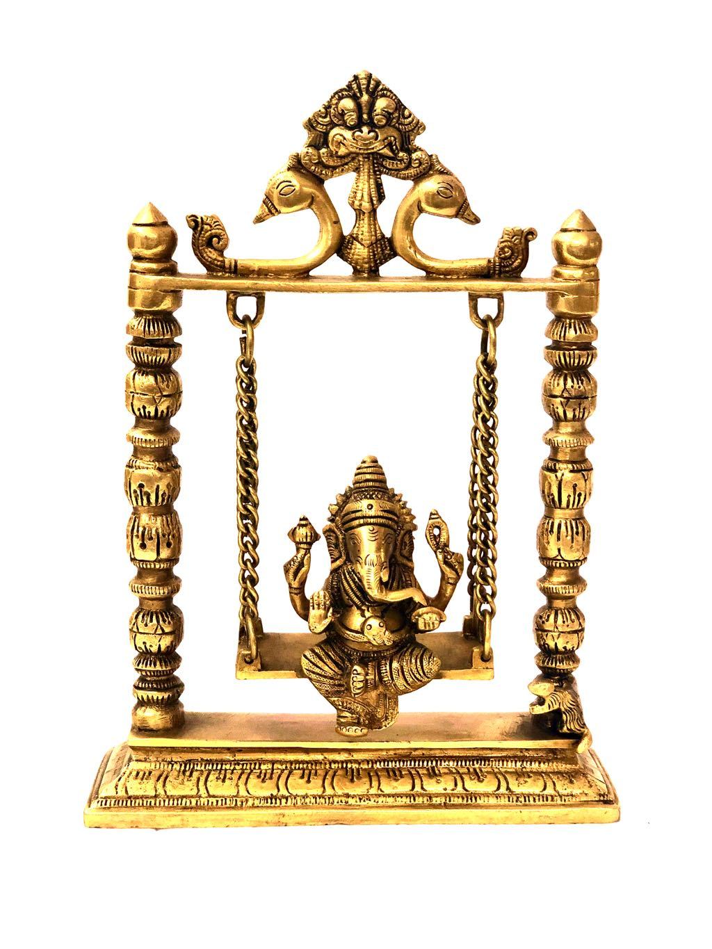 Lord Ganesha On Jhula 'Removal Of Obstacles' Brass Statue Tamrapatra - Tamrapatra