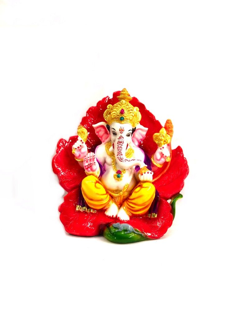 Ganesha On Leaf HandPainted With Bright Colors Spiritual Collection Tamrapatra