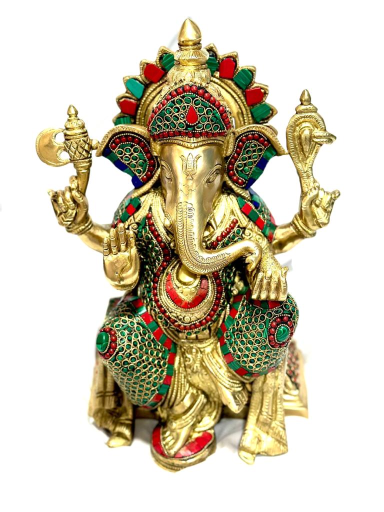 Gemstone Ganesha Brass Idols Artistic Touch Premium Collectible From Tamrapatra