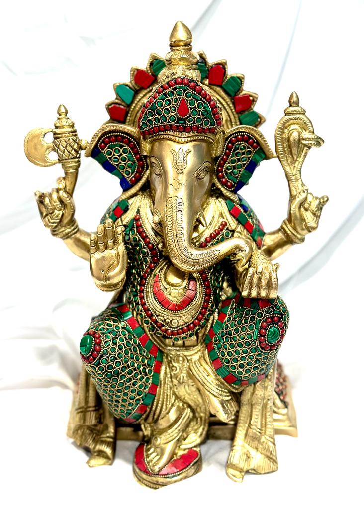 Gemstone Ganesha Brass Idols Artistic Touch Premium Collectible From Tamrapatra