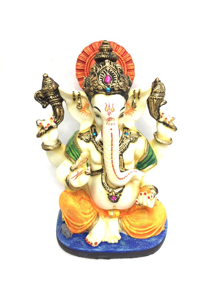 Ivory Finish Spiritual Traditional Indian Handcrafted Ganesh Idol Tamrapatra