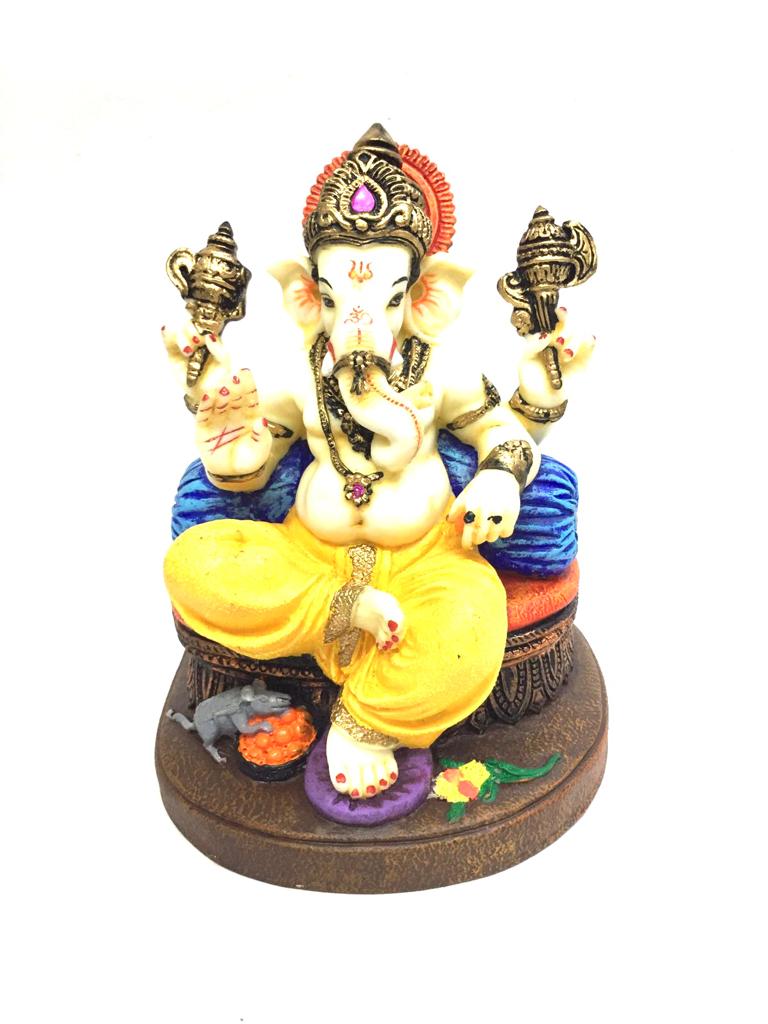 Spiritual Collectible Ganesha In Ivory Multicolor Finish Handcrafted By Tamrapatra