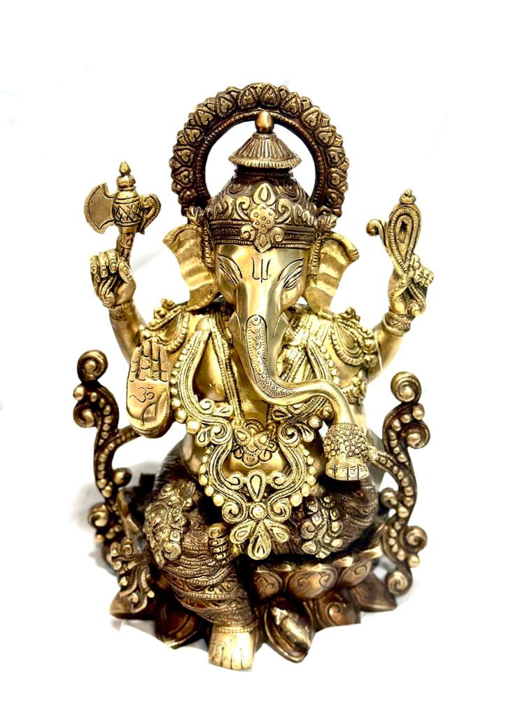 Spiritual Lord Ganesha Sitting On Lotus Brass Idols Collection From Tamrapatra