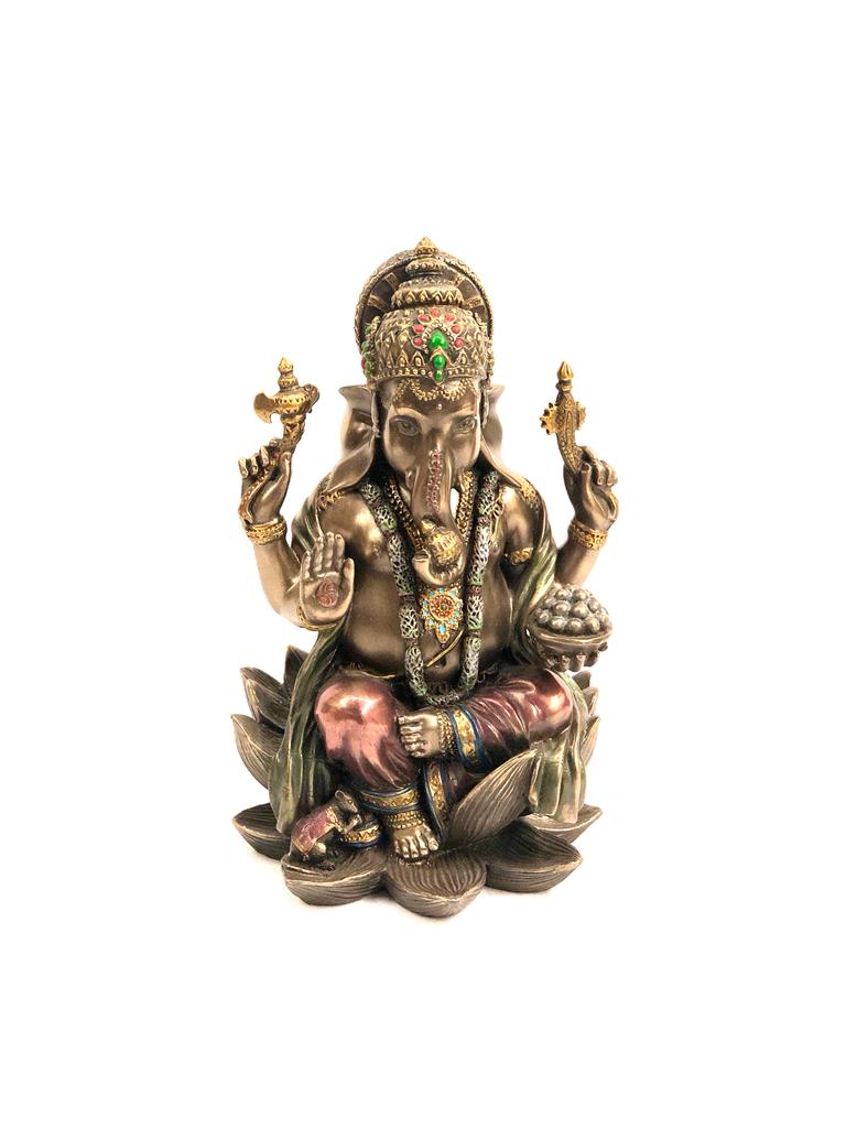 Ganesha Idol Sitting On Lotus Perfect Detailing Cold Cast Bronze By Tamrapatra