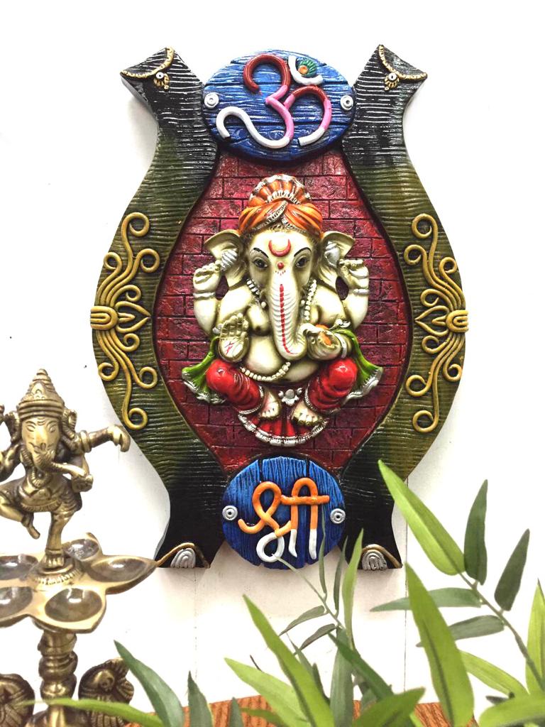 Ganesha Resin Wall Artwork With Om Shri Unique S Design Floral By Tamrapatra