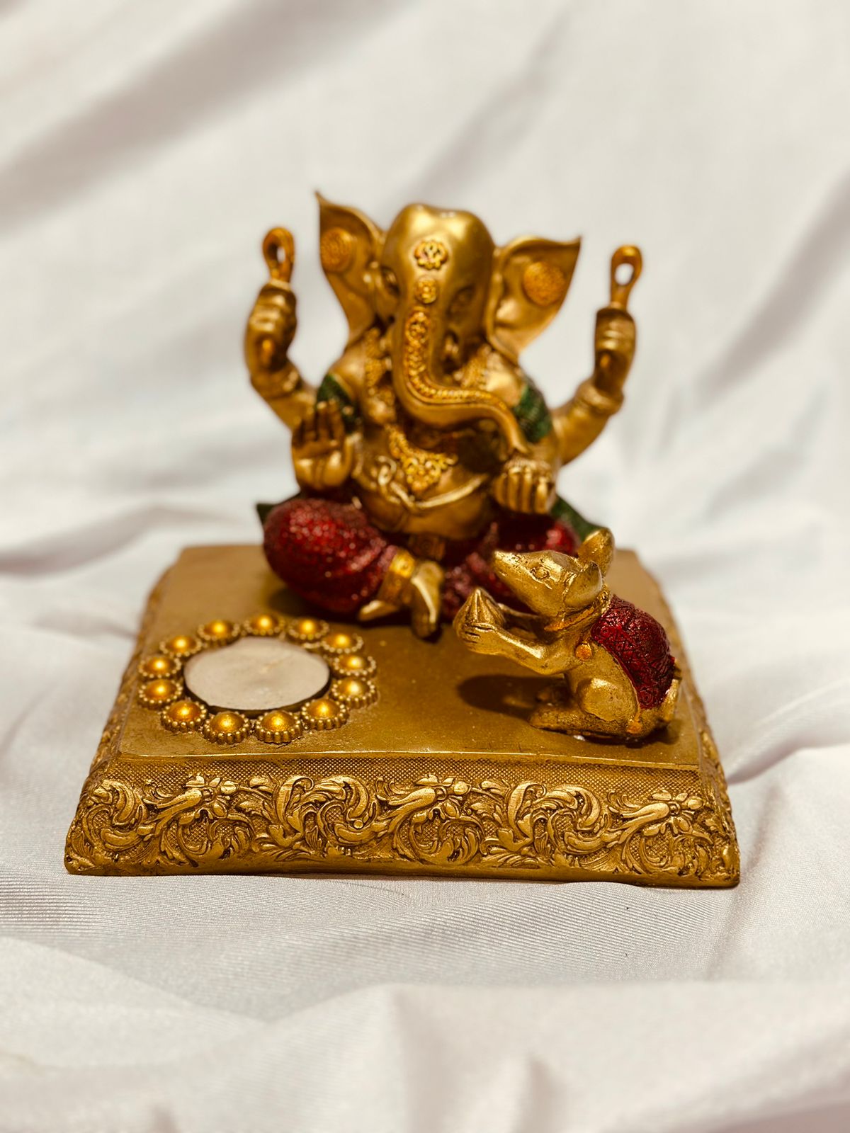 Lord Ganesha Hand Painted Crafted From Resin On MDF Base By Tamrapatra