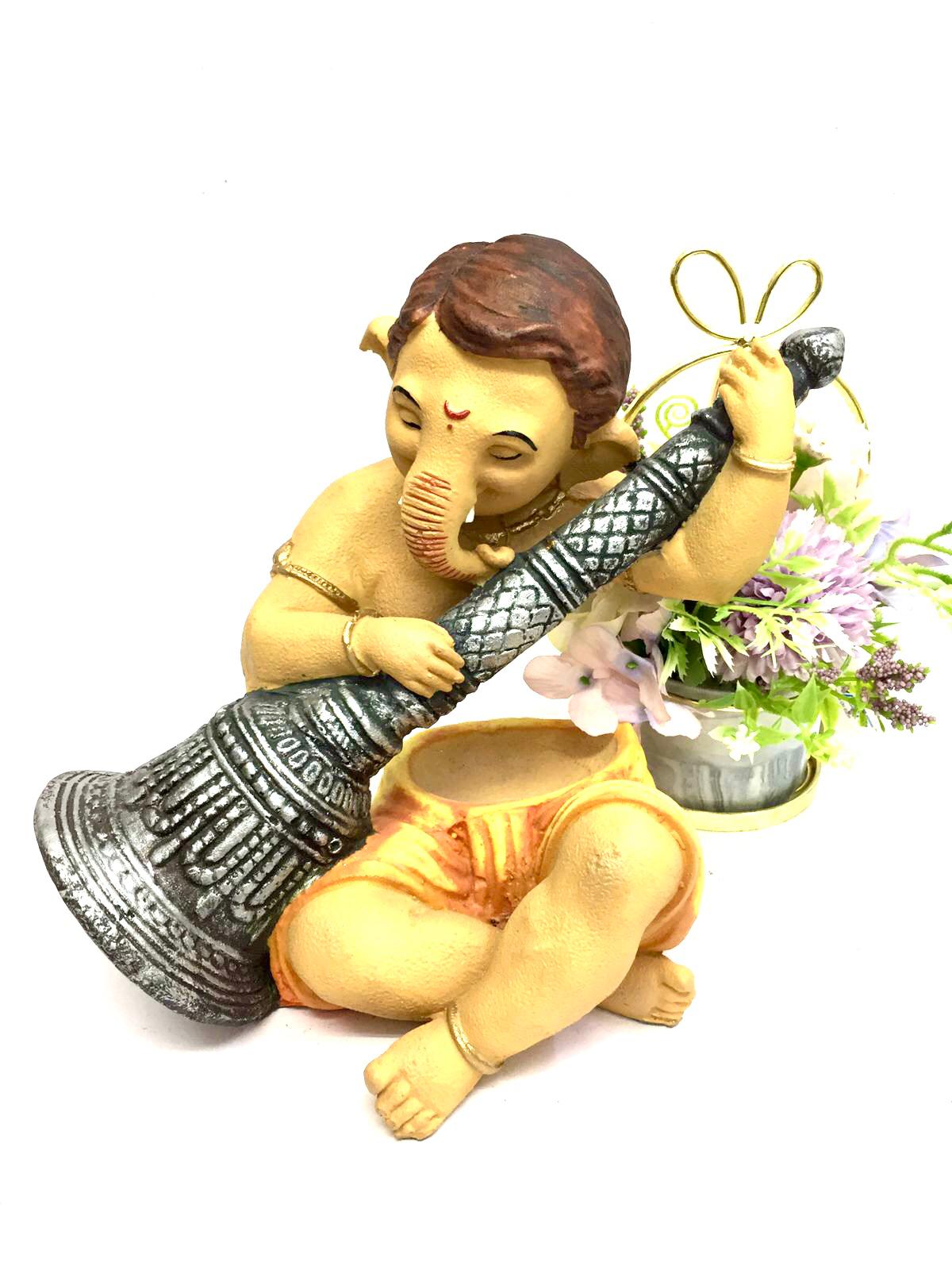 Ganesha With Bell Dazzling Designs Artistic God Figurine From Tamrapatra