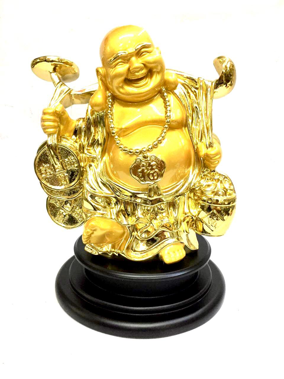Laughing Buddha Golden Sculpture Exclusive Showpiece Auspicious Tamrapatra