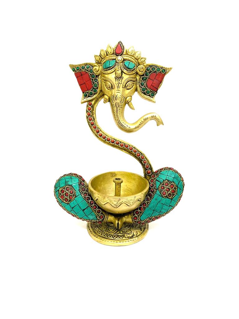 Beautiful Lord Ganesh In Brass With Gemstones Multicolor Design By Tamrapatra